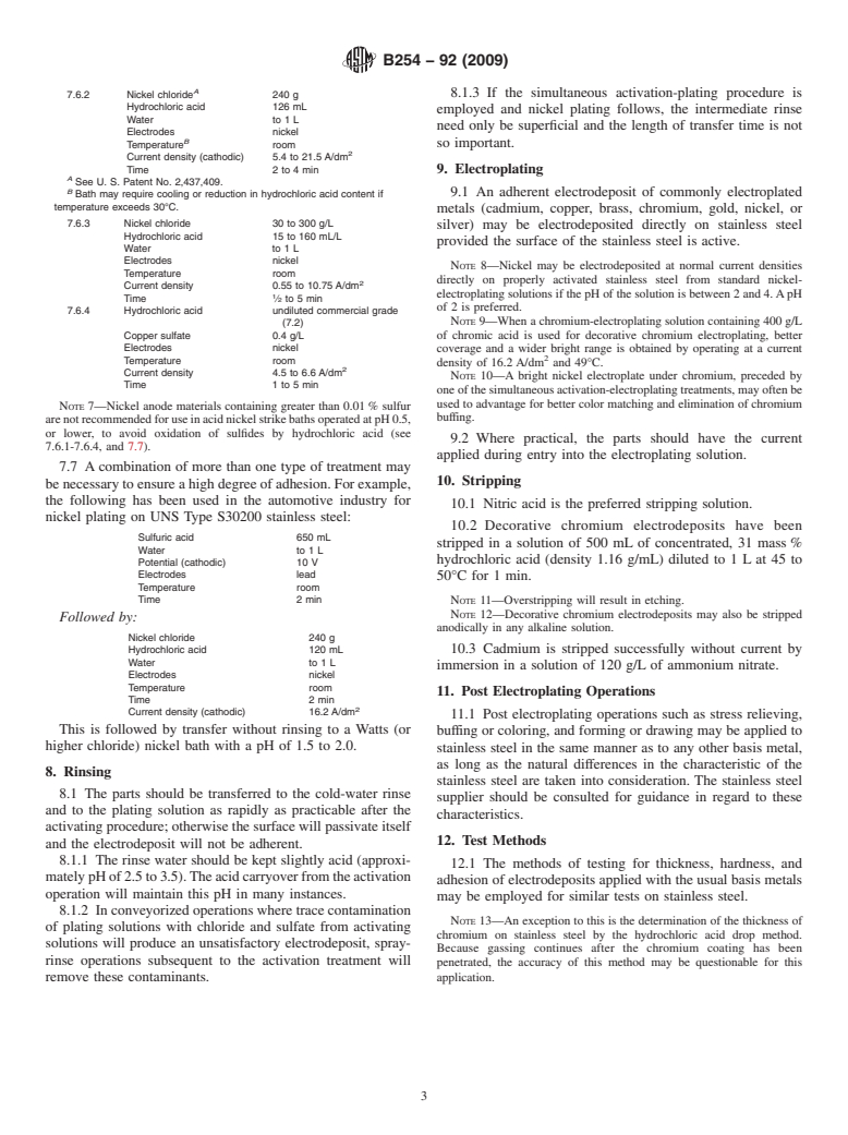 ASTM B254-92(2009) - Standard Practice for Preparation of and Electroplating on Stainless Steel