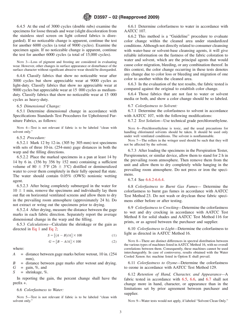 ASTM D3597-02(2009) - Standard Specification for Woven Upholstery Fabrics-Plain, Tufted, or Flocked