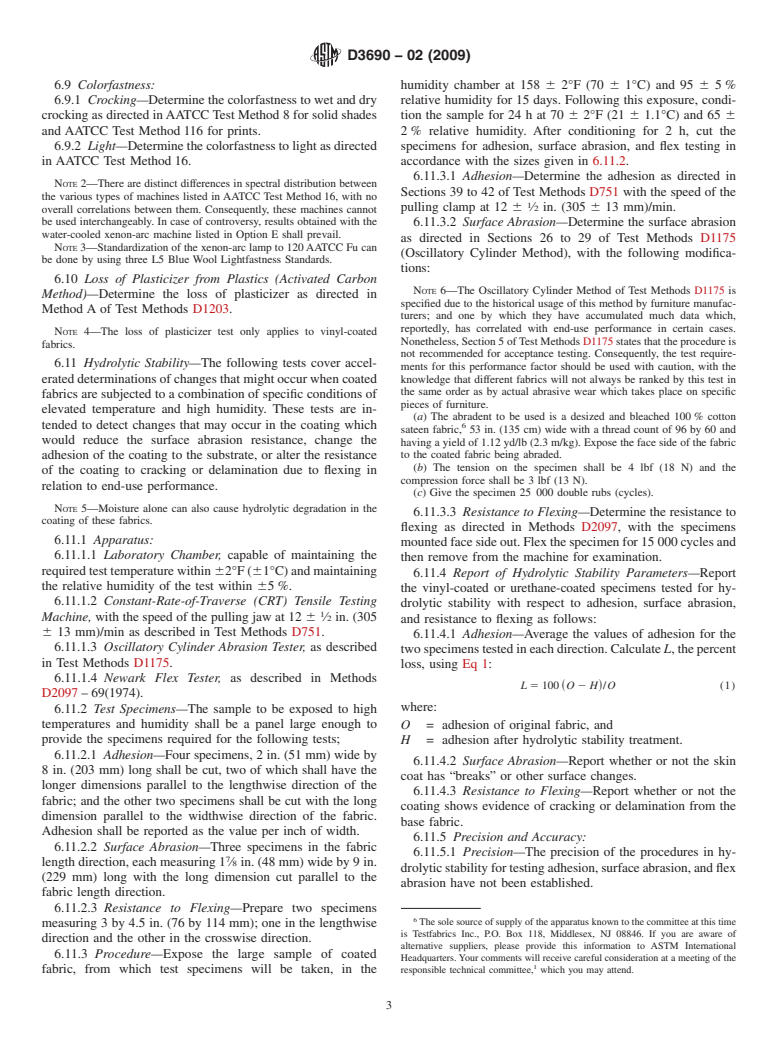 ASTM D3690-02(2009) - Standard Performance Specification for Vinyl-Coated and Urethane-Coated Upholstery Fabrics-Indoor (Withdrawn 2018)