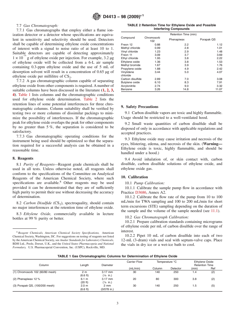 ASTM D4413-98(2009)e1 - Standard Test Method for Determination of Ethylene Oxide in Workplace Atmospheres (Charcoal Tube Methodology) (Withdrawn 2014)