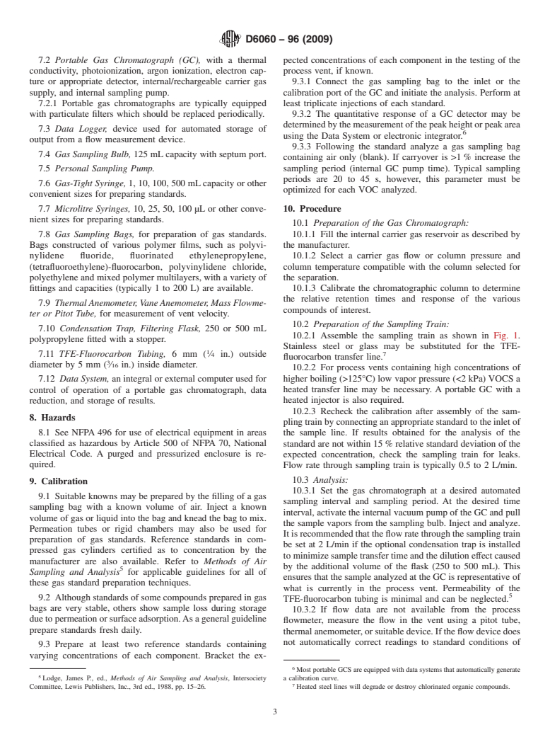 ASTM D6060-96(2009) - Standard Practice for Sampling of Process Vents With a Portable Gas Chromatograph