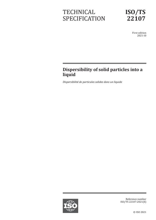 ISO/TS 22107:2021 - Dispersibility of solid particles into a liquid