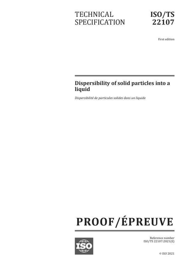 ISO/PRF TS 22107:Version 21-avg-2021 - Dispersibility of solid particles into a liquid