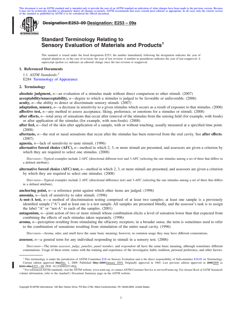 REDLINE ASTM E253-09a - Standard Terminology Relating to Sensory Evaluation of Materials and Products