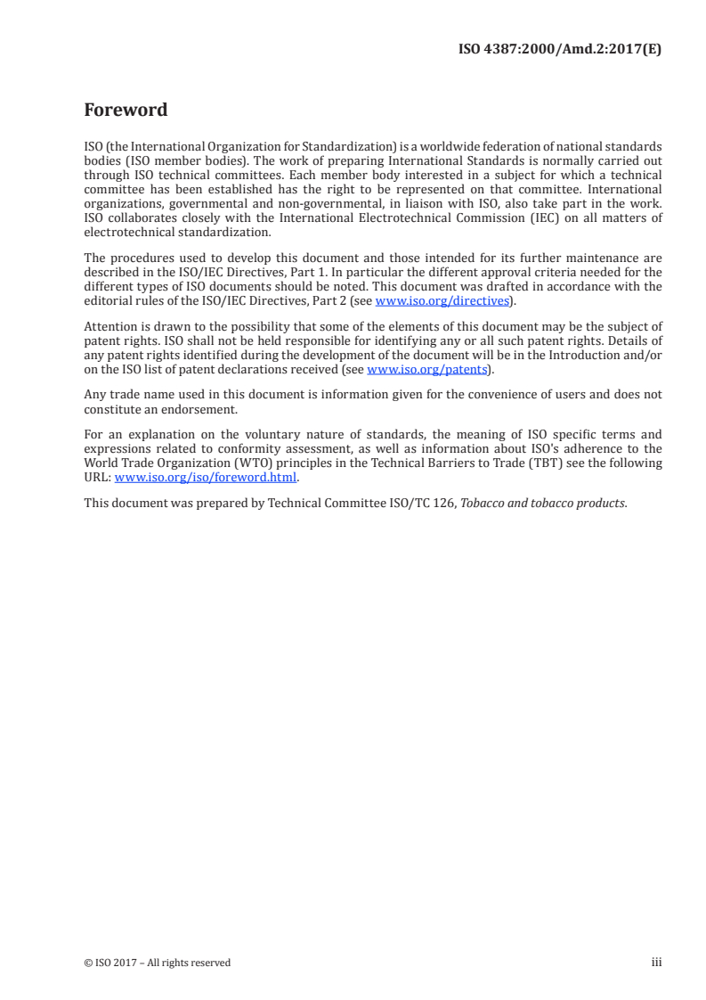 ISO 4387:2000/Amd 2:2017 - Cigarettes — Determination of total and nicotine-free dry particulate matter using a routine analytical smoking machine — Amendment 2
Released:9/28/2017
