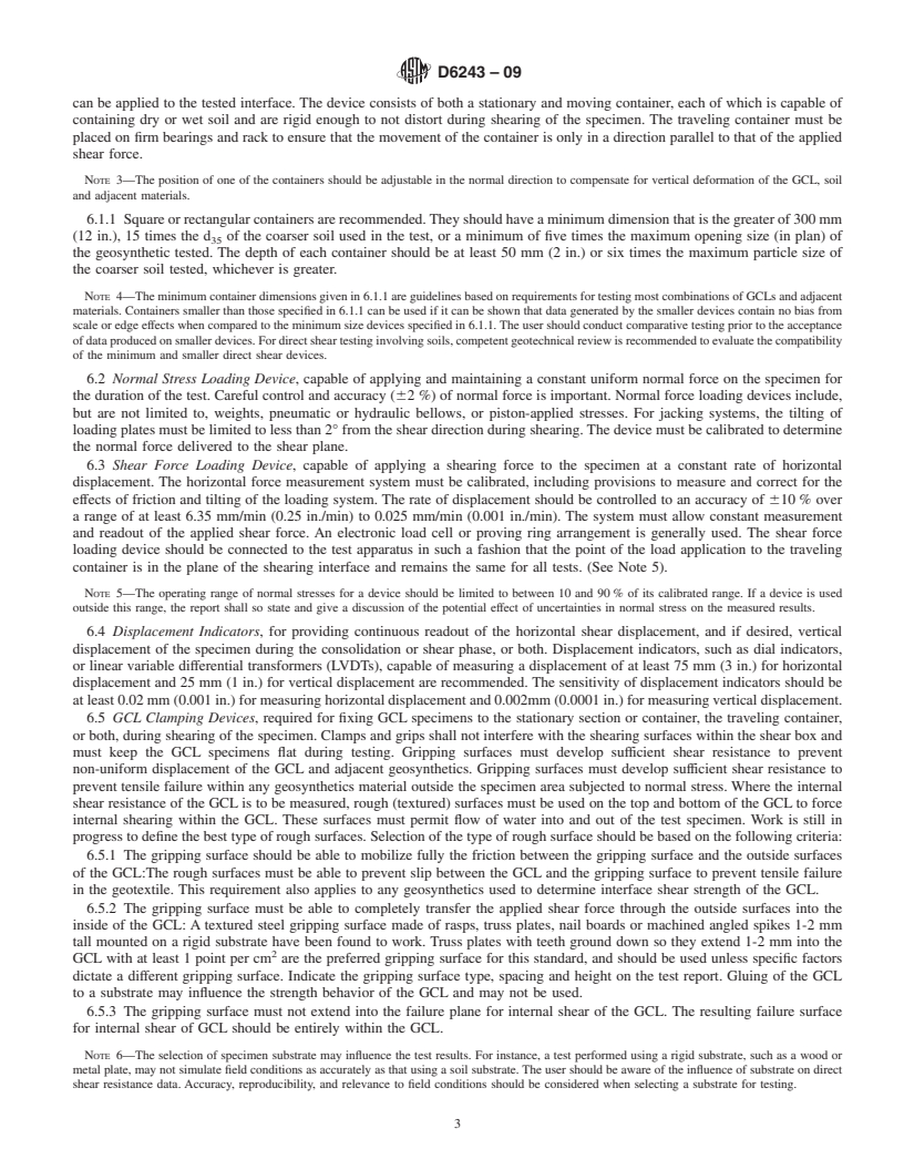 REDLINE ASTM D6243-09 - Standard Test Method for Determining the Internal and Interface Shear Resistance of Geosynthetic Clay Liner by the Direct Shear Method