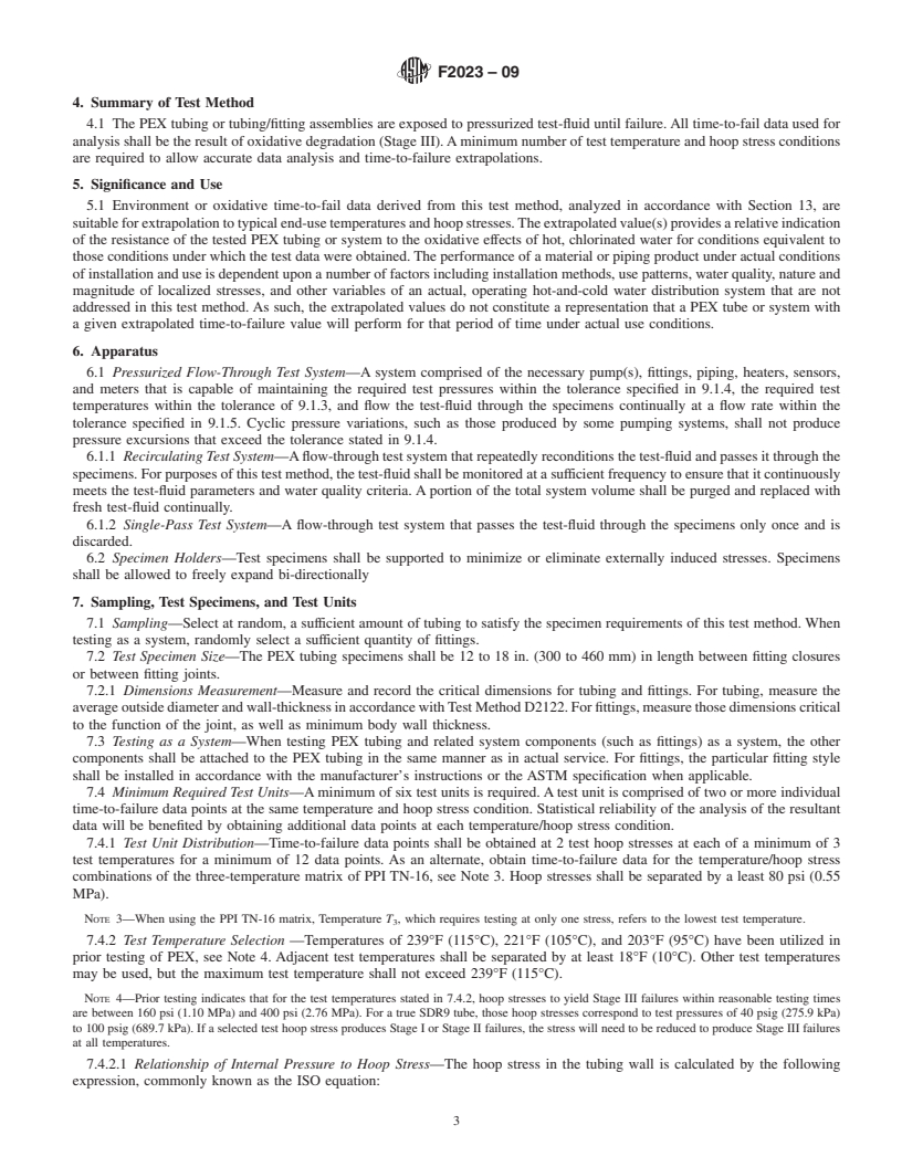 REDLINE ASTM F2023-09 - Standard Test Method for Evaluating the Oxidative Resistance of Crosslinked Polyethylene (PEX) Tubing and Systems to Hot Chlorinated Water