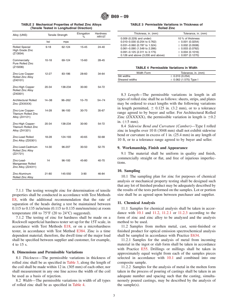 ASTM B69-09 - Standard Specification for Rolled Zinc