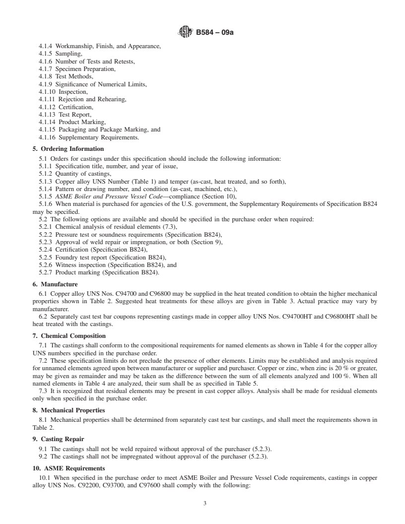 REDLINE ASTM B584-09a - Standard Specification for  Copper Alloy Sand Castings for General Applications