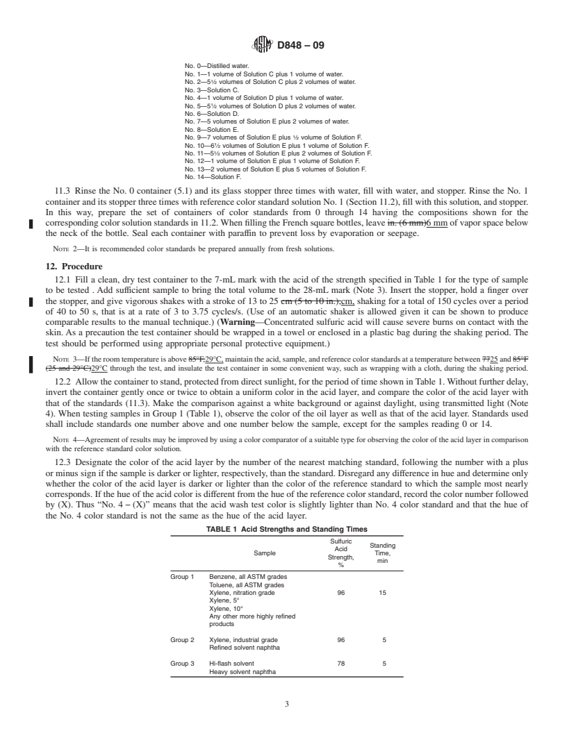 REDLINE ASTM D848-09 - Standard Test Method for Acid Wash Color of Industrial Aromatic Hydrocarbons