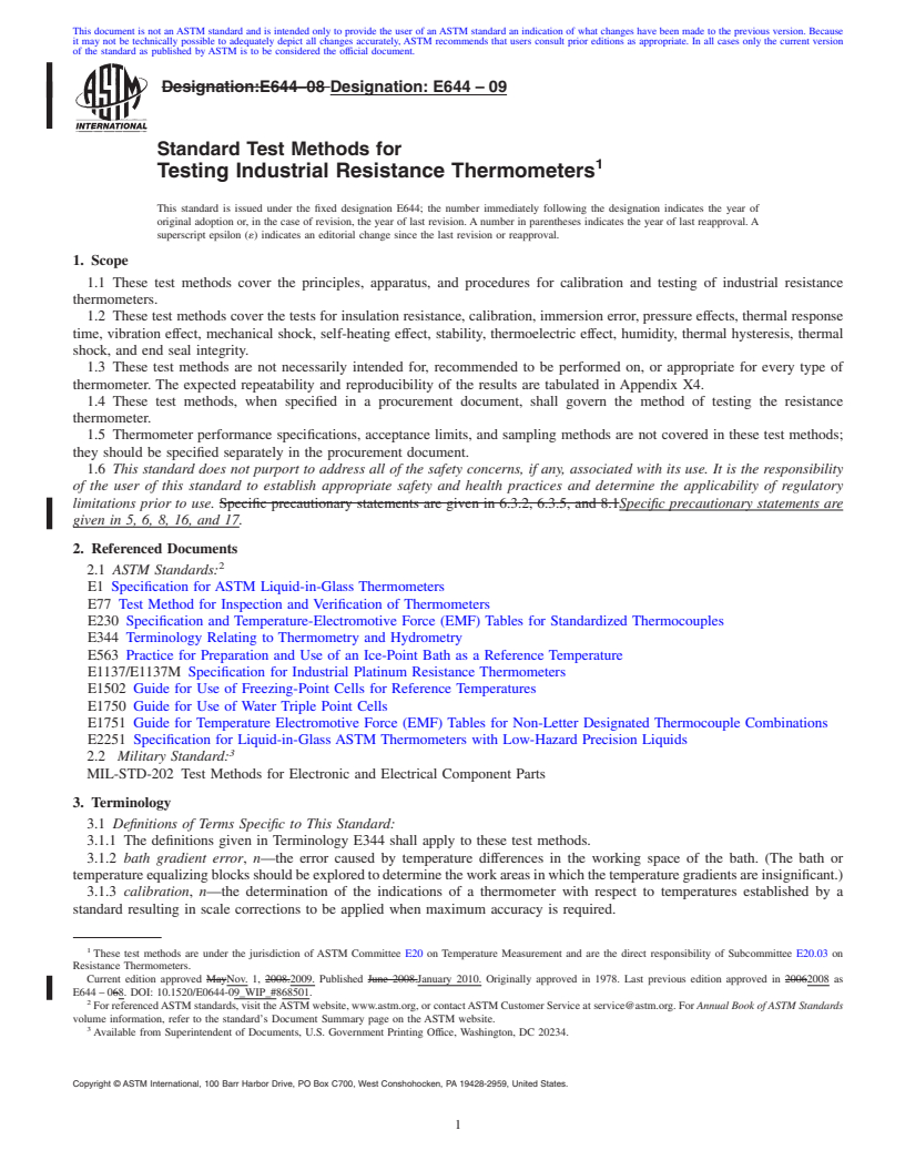 REDLINE ASTM E644-09 - Standard Test Methods for Testing Industrial Resistance Thermometers