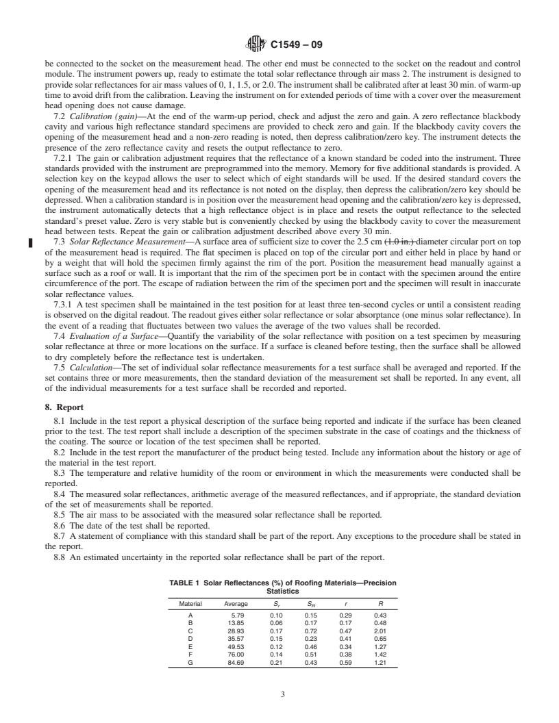 REDLINE ASTM C1549-09 - Standard Test Method for Determination of Solar Reflectance Near Ambient Temperature Using a Portable Solar Reflectometer