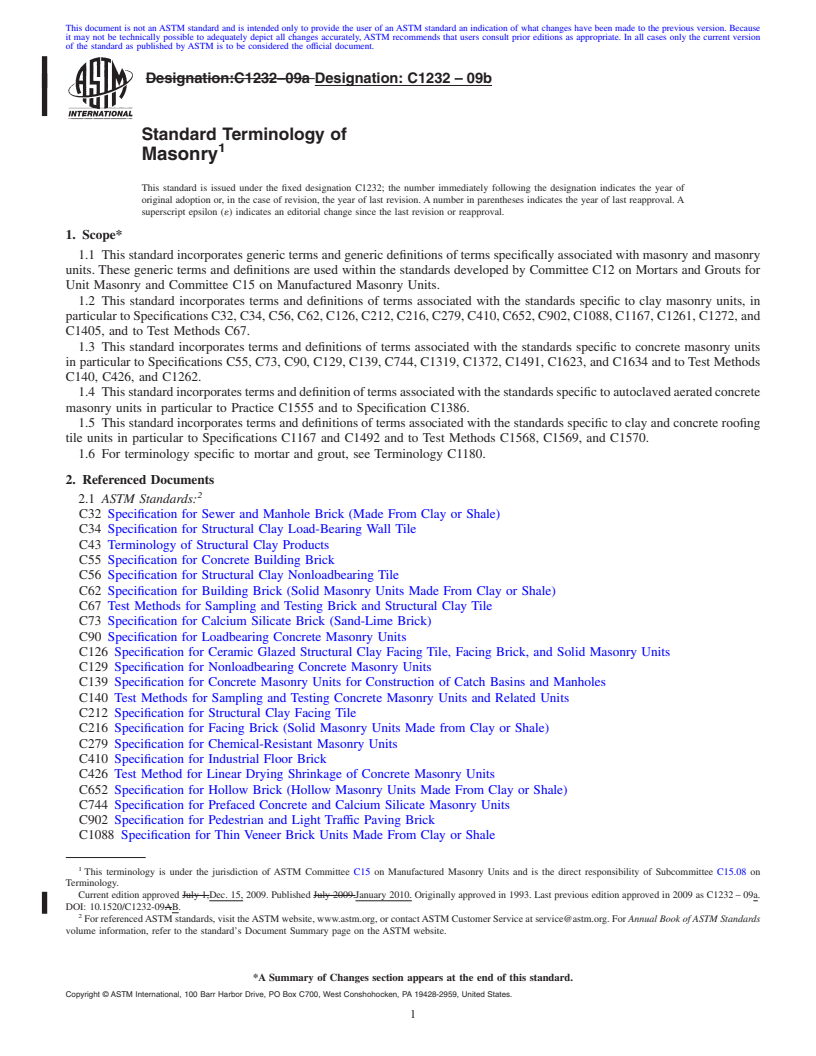 REDLINE ASTM C1232-09b - Standard Terminology of Masonry