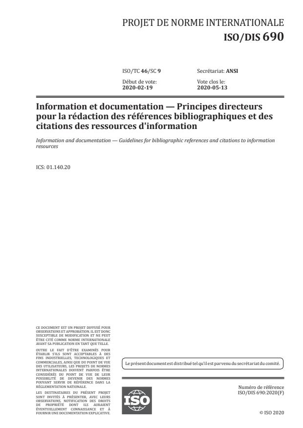 Iso Fdis 690 Information And Documentation Guidelines For Bibliographic References And