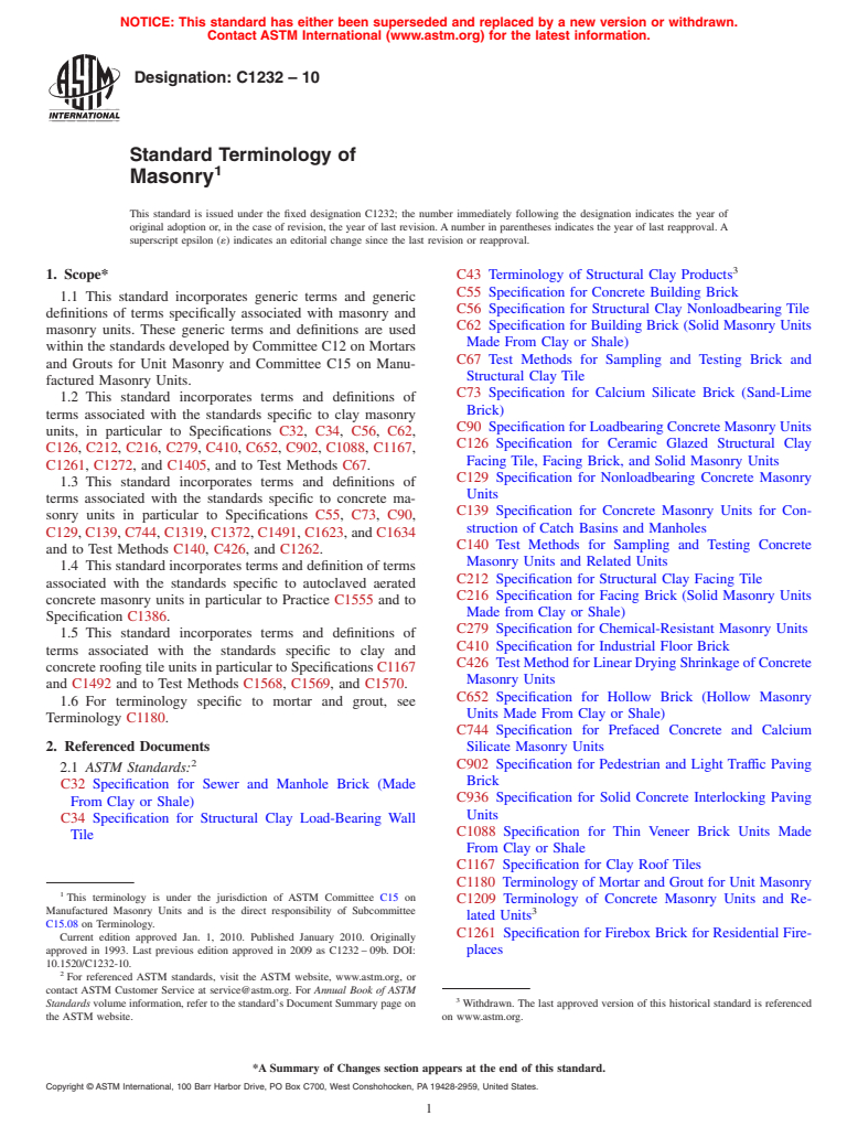 ASTM C1232-10 - Standard Terminology of Masonry