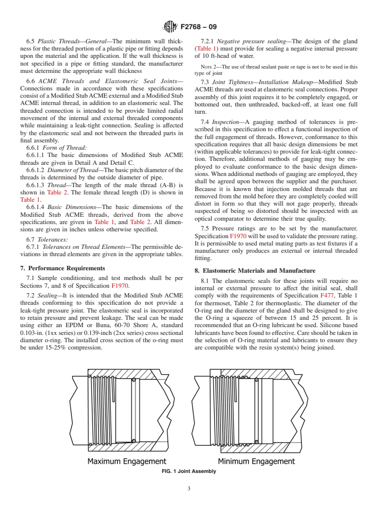 ASTM F2768-09 - Standard Specification for Modified Stub ACME Thread Joint with Elastomeric Seal in Plastic Piping Components (Withdrawn 2016)