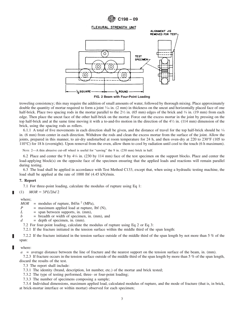 REDLINE ASTM C198-09 - Standard Test Method for Cold Bonding Strength of Refractory Mortar