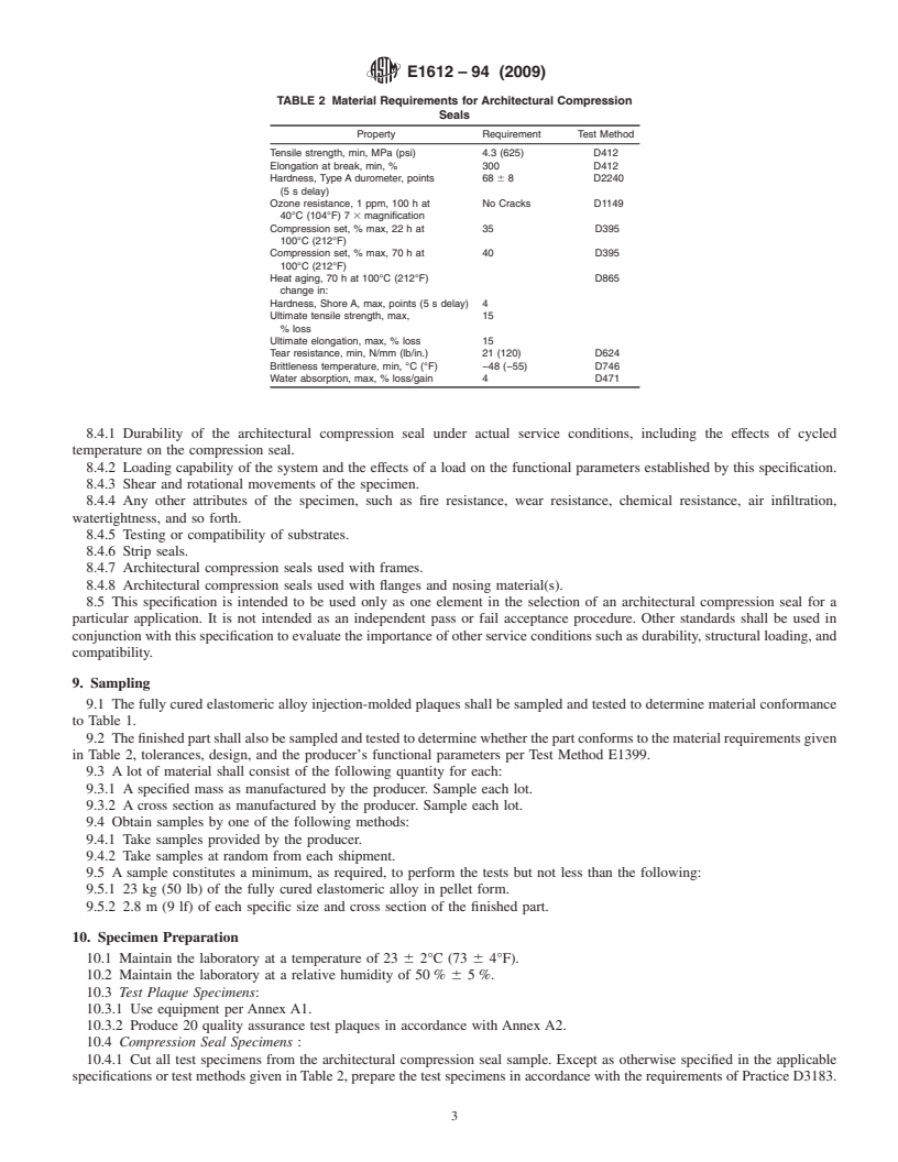 REDLINE ASTM E1612-94(2009) - Standard Specification for Preformed Architectural Compression Seals for Buildings and Parking Structures