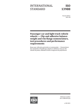 ISO 13988:2021 - Passenger car and light truck vehicle wheels — Clip and adhesive balance weight and rim flange nomenclature, test procedures and performance requirements
Released:8/27/2021 - Page 1 preview
