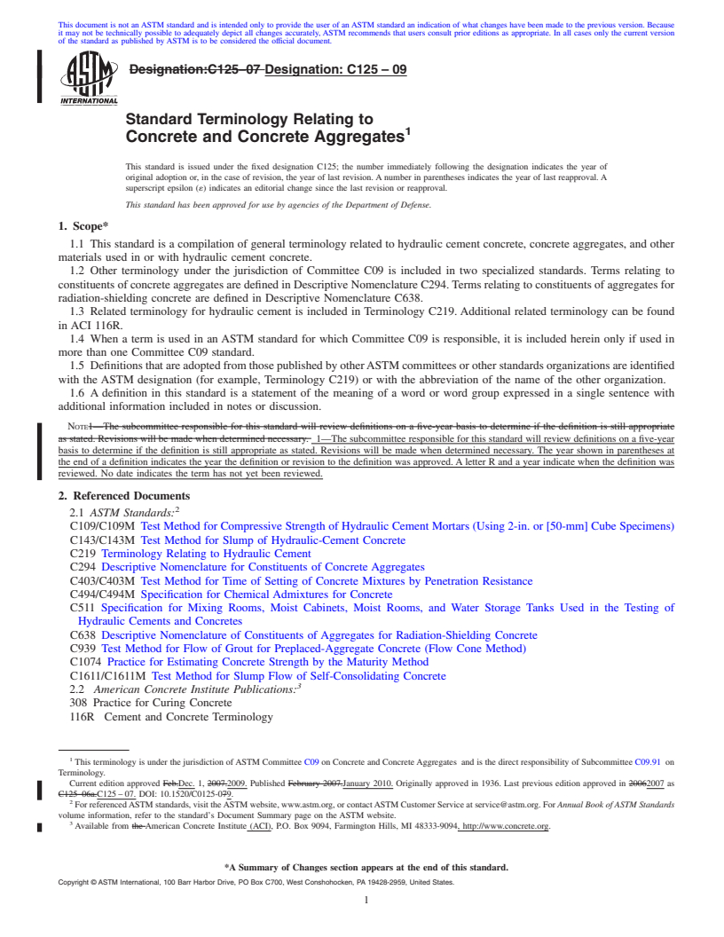 REDLINE ASTM C125-09 - Standard Terminology Relating to Concrete and Concrete Aggregates