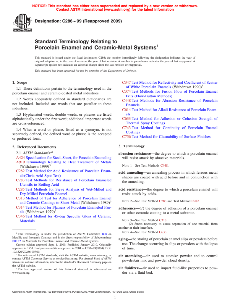 ASTM C286-99(2009) - Standard Terminology Relating to Porcelain Enamel and Ceramic-Metal Systems