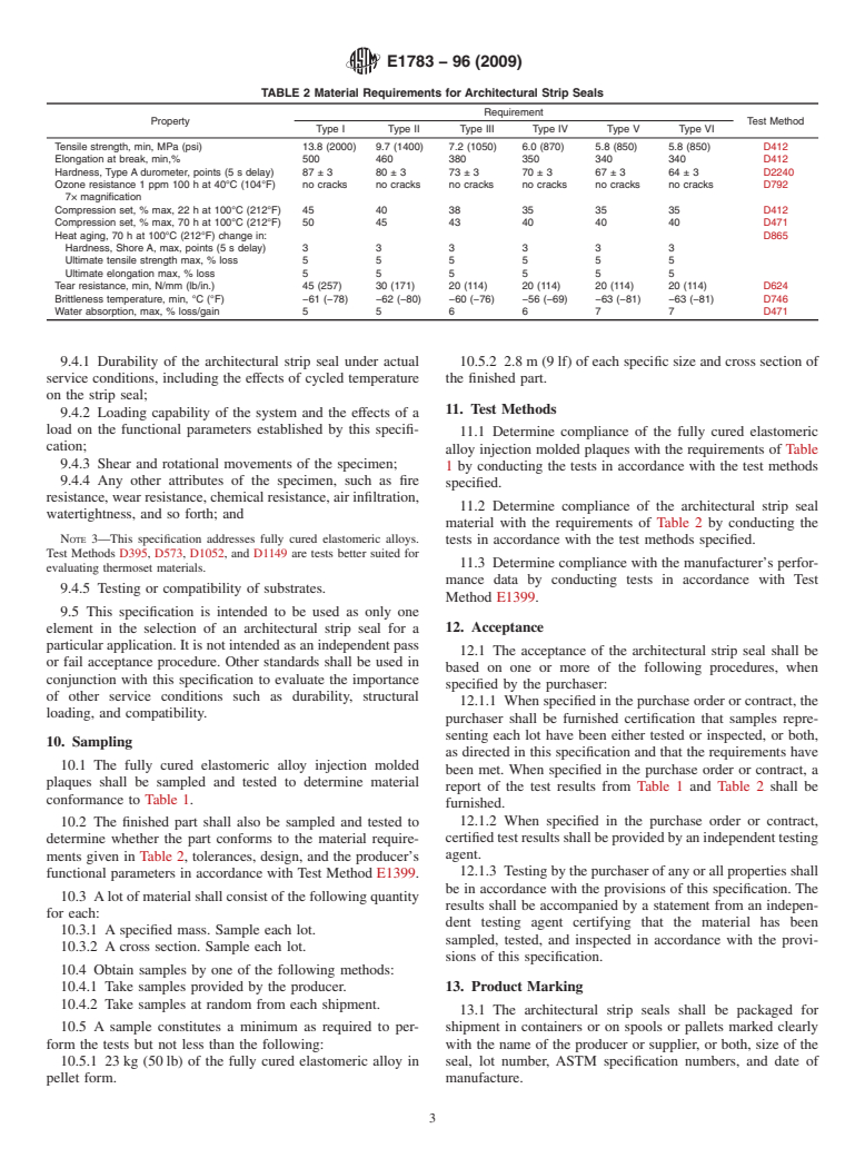 ASTM E1783-96(2009) - Standard Specification for Preformed Architectural Strip Seals for Buildings and Parking Structures