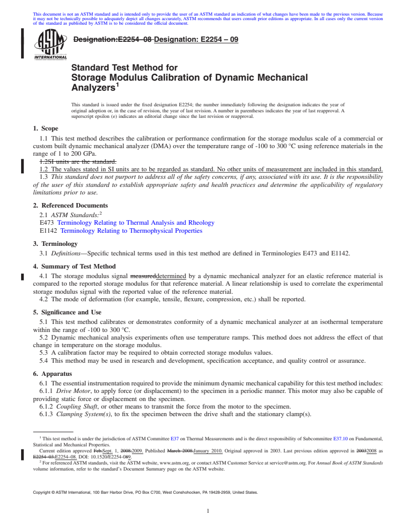 REDLINE ASTM E2254-09 - Standard Test Method for Storage Modulus Calibration of Dynamic Mechanical Analyzers