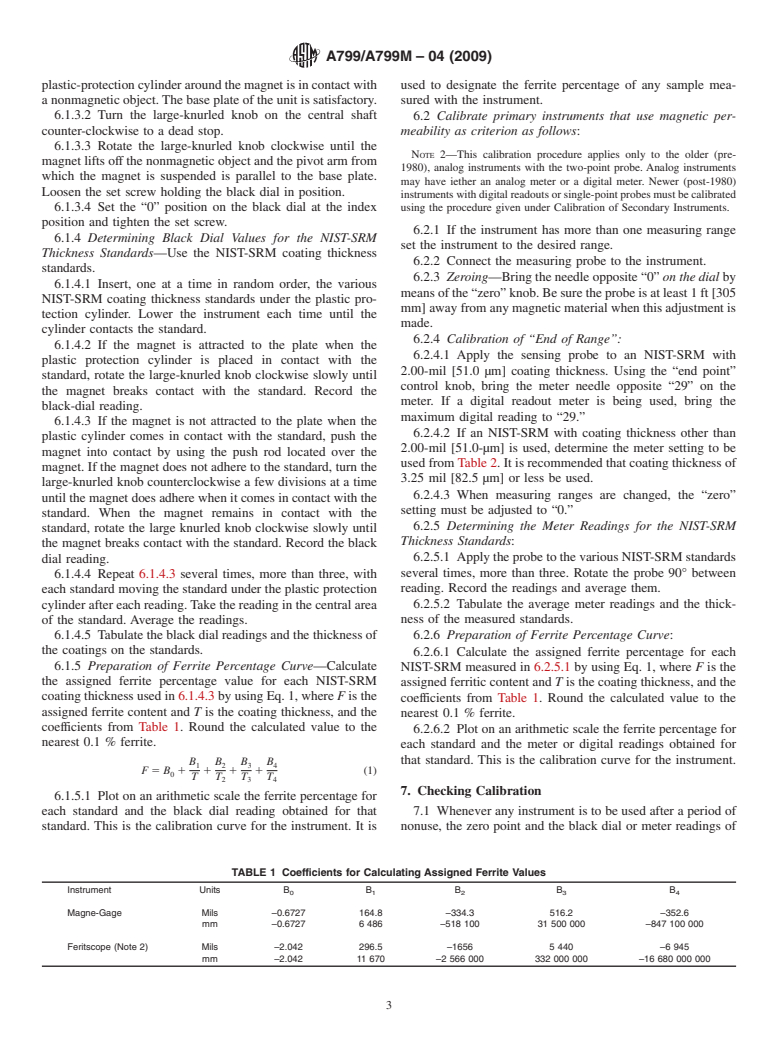 ASTM A799/A799M-04(2009) - Standard Practice for Steel Castings, Stainless, Instrument Calibration, for Estimating Ferrite Content