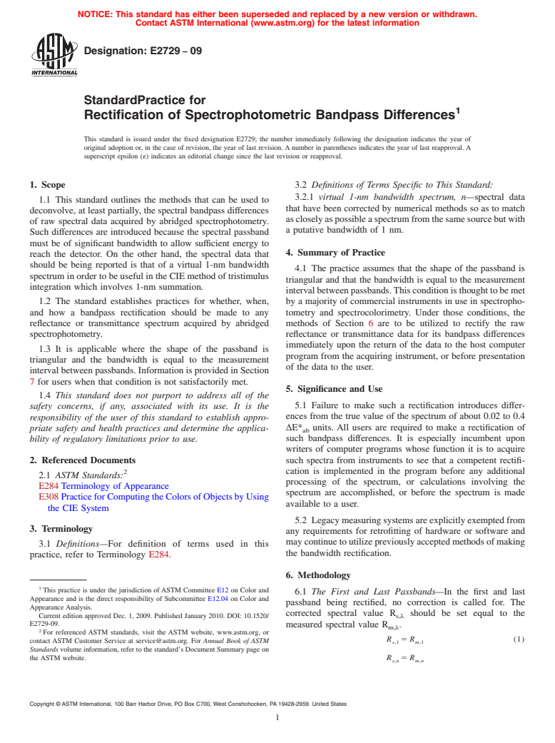 ASTM E2729-09 - Standard Practice for Rectification of Spectrophotometric Bandpass Differences