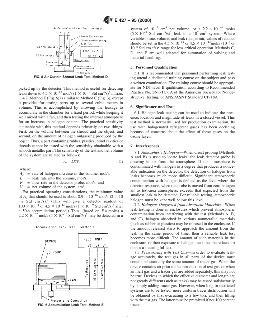 ASTM E427-95(2000) - Standard Practice for Testing for Leaks Using the Halogen Leak Detector (Alkali-Ion Diode)