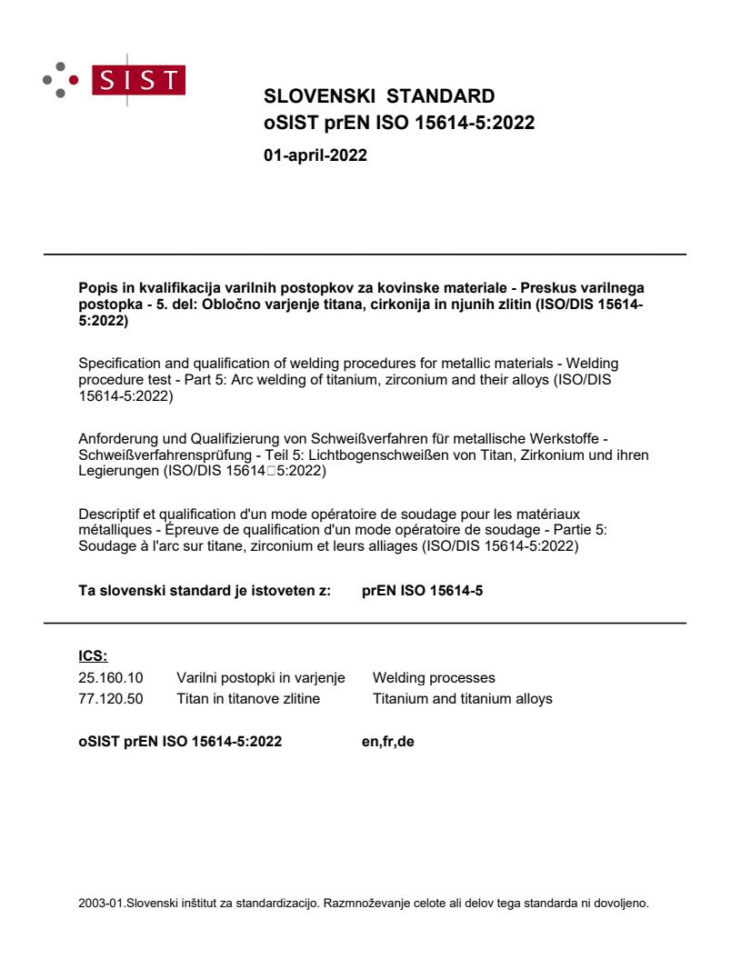 prEN ISO 15614-5:2022