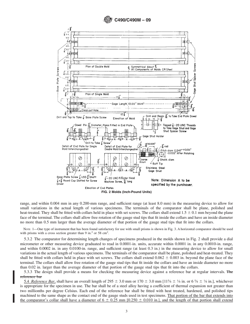 REDLINE ASTM C490/C490M-09 - Standard Practice for Use of Apparatus for the Determination of Length Change of Hardened Cement Paste, Mortar, and Concrete