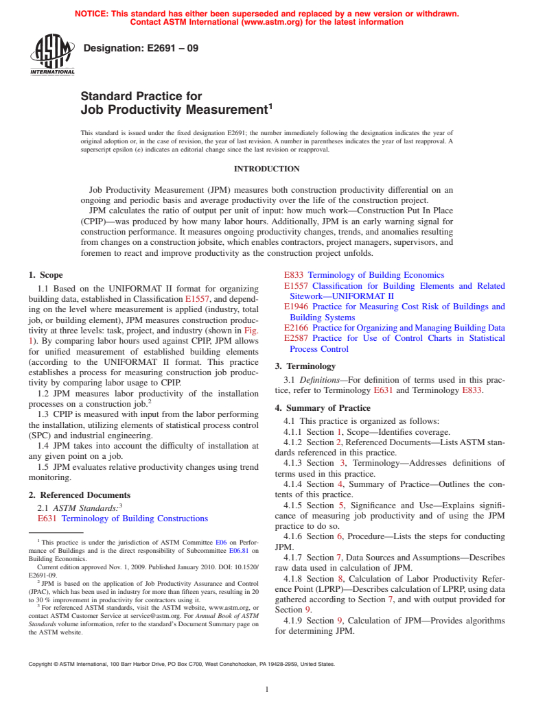 ASTM E2691-09 - Standard Practice for Job Productivity Measurement