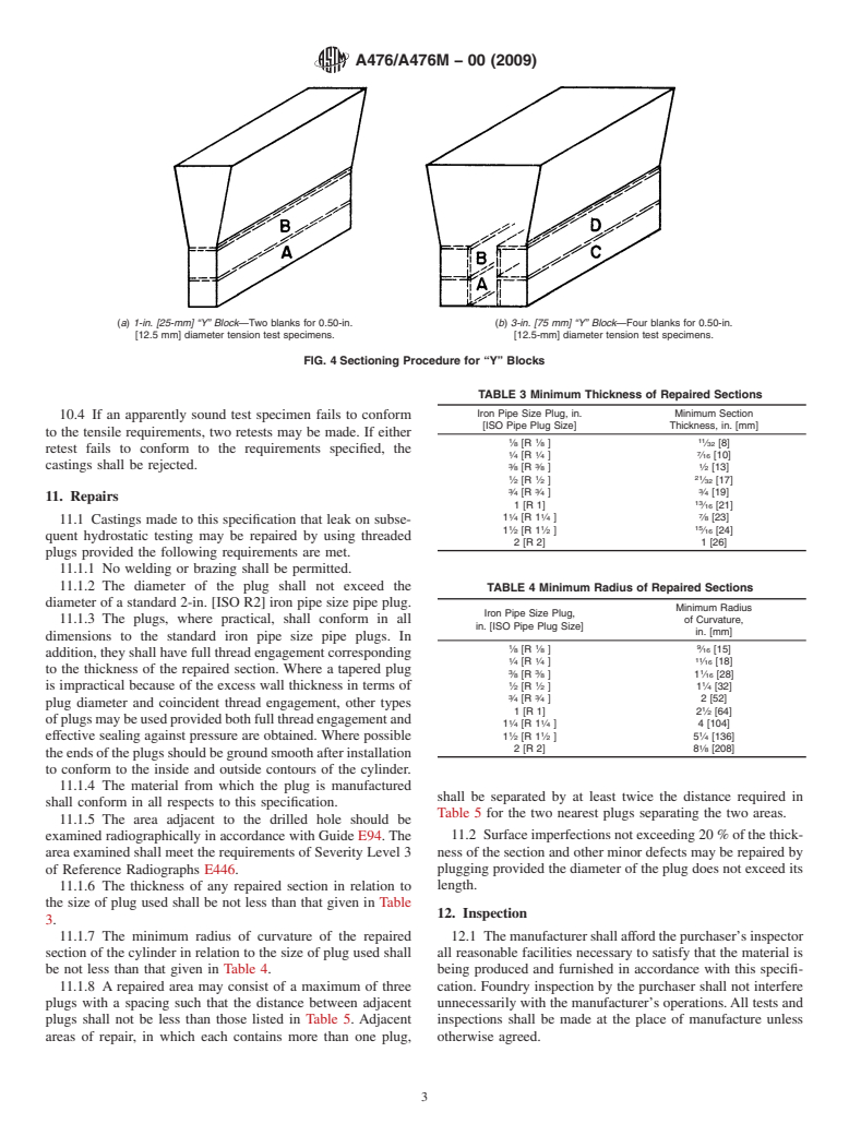 ASTM A476/A476M-00(2009) - Standard Specification for Ductile Iron Castings for Paper Mill Dryer Rolls