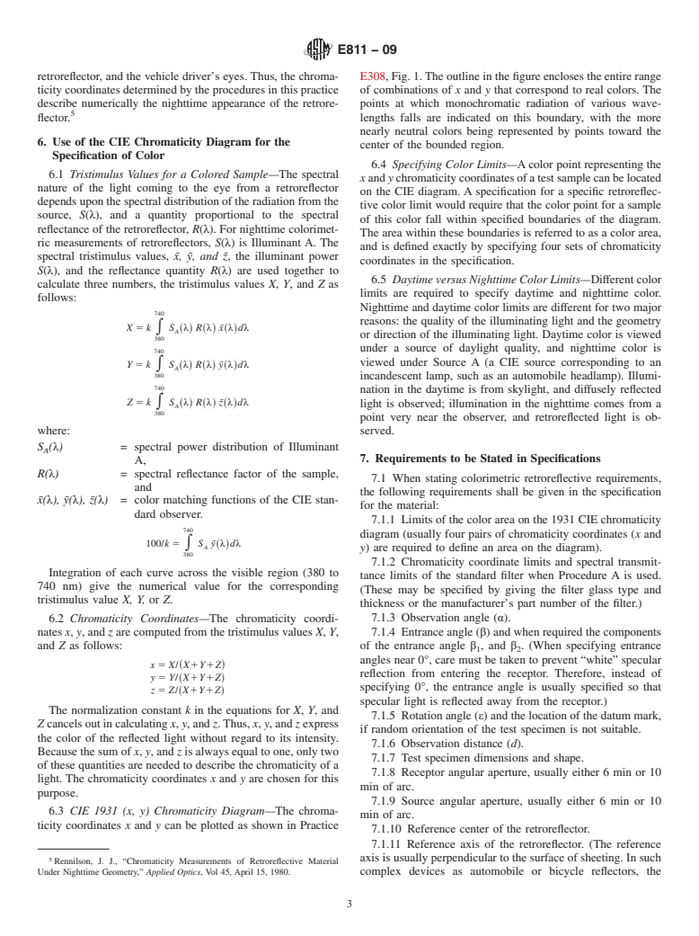 ASTM E811-09 - Standard Practice for Measuring Colorimetric Characteristics of Retroreflectors Under Nighttime Conditions