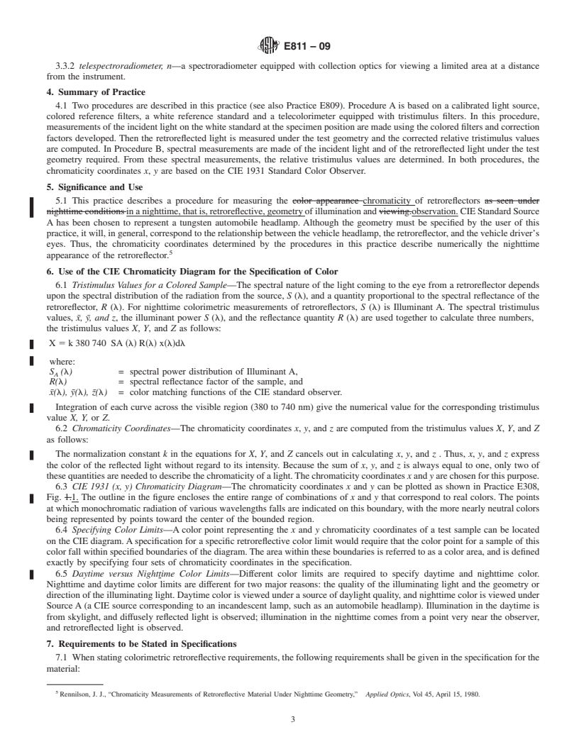 REDLINE ASTM E811-09 - Standard Practice for Measuring Colorimetric Characteristics of Retroreflectors Under Nighttime Conditions