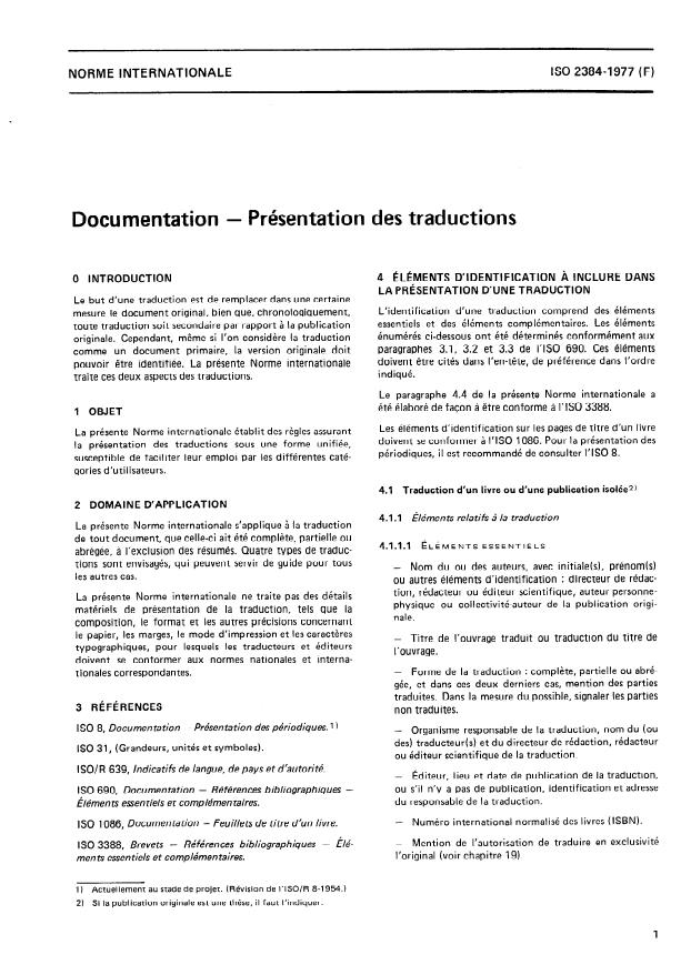 ISO 2384:1977 - Documentation -- Présentation des traductions