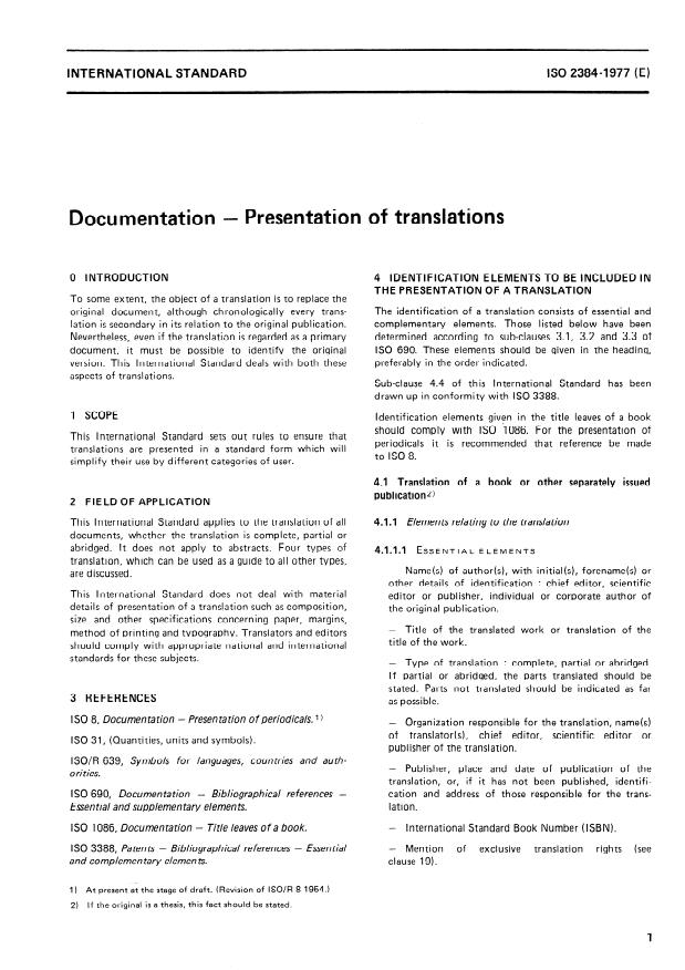 ISO 2384:1977 - Documentation -- Presentation of translations
