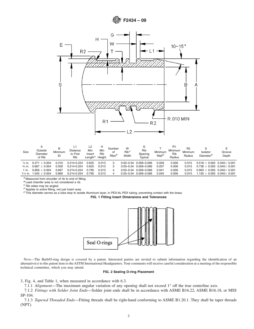 REDLINE ASTM F2434-09 - Standard Specification for Metal Insert Fittings Utilizing a Copper Crimp Ring for SDR9 Cross-linked Polyethylene (PEX) Tubing and SDR9 Cross-linked Polyethylene/Aluminum/Cross-linked Polyethylene (PEX-AL-PEX) Tubing