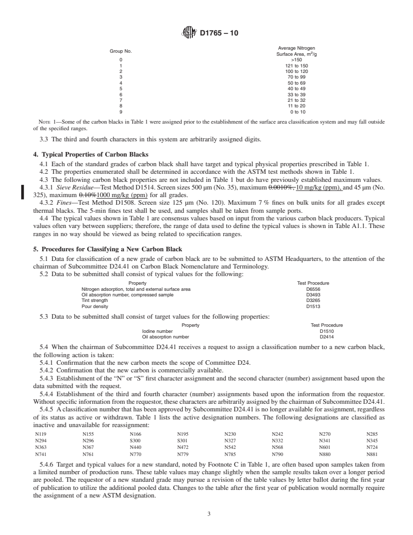 REDLINE ASTM D1765-10 - Standard Classification System for Carbon Blacks Used in Rubber Products