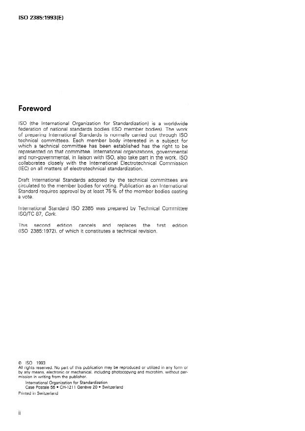 ISO 2385:1993 ISO 2385:1993 - Corkwood in planks, virgin cork, cleanings, cork pieces, corkwood refuse and corkwaste -- Sampling to determine moisture content - Page 2 preview