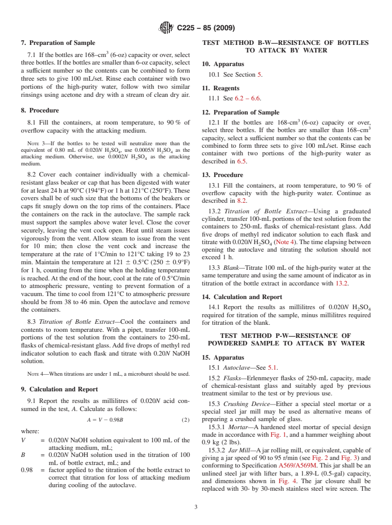 ASTM C225-85(2009) - Standard Test Methods for Resistance of Glass Containers to Chemical Attack