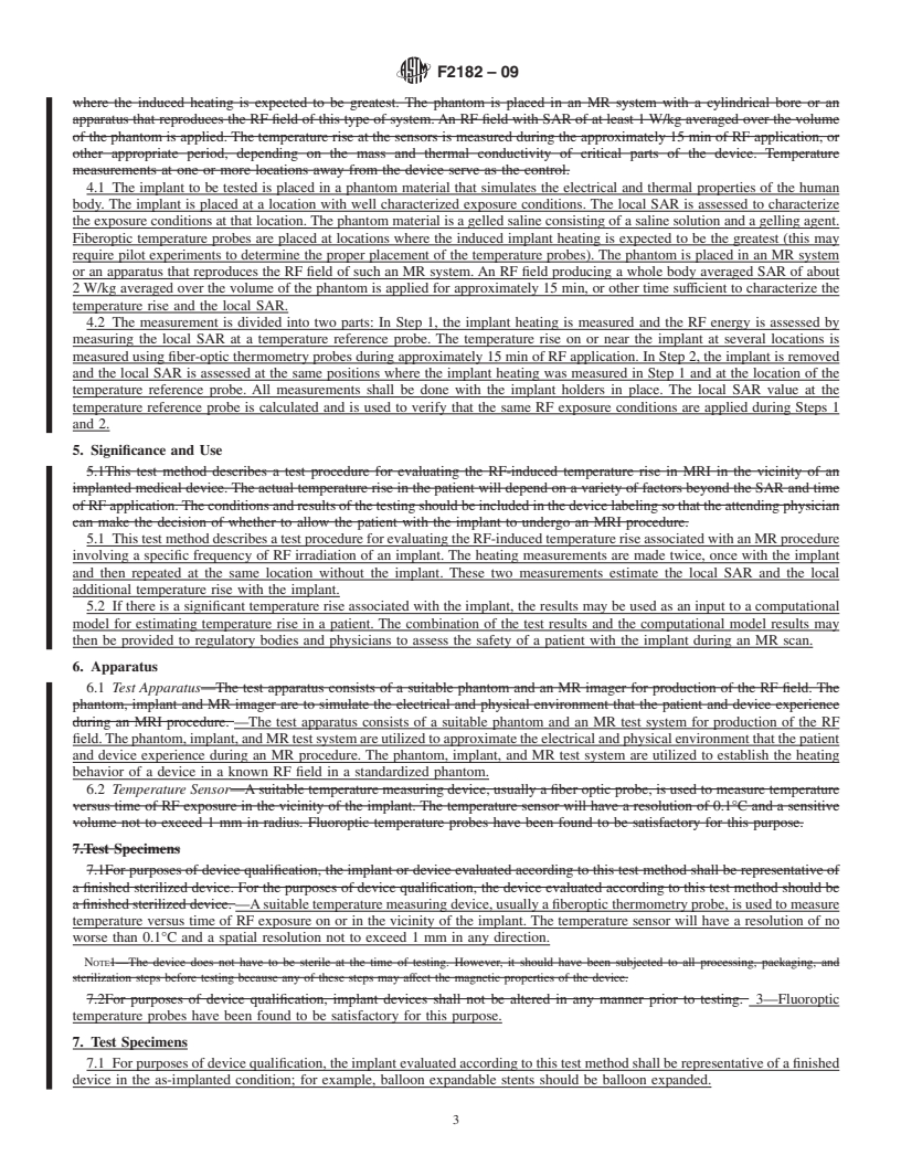 REDLINE ASTM F2182-09 - Standard Test Method for Measurement of Radio Frequency Induced Heating Near Passive Implants During Magnetic Resonance Imaging