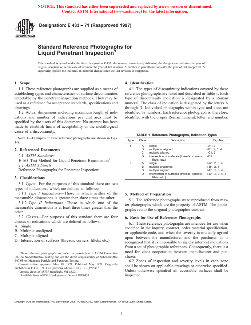 ASTM E433-71(1997) - Standard Reference Photographs for Liquid Penetrant Inspection