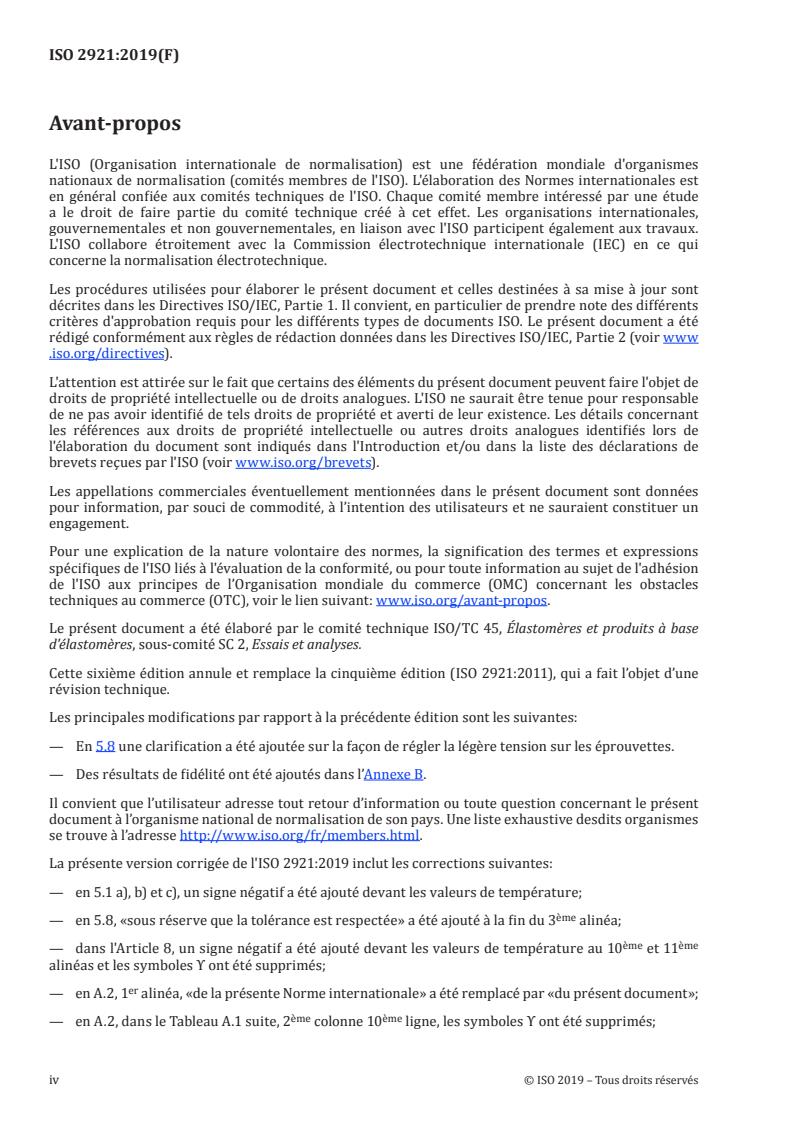 ISO 2921:2019 ISO 2921:2019 - Caoutchouc vulcanisé -- Détermination des caractéristiques a basse température -- Méthode température-retrait (essai TR) - Page 4 preview