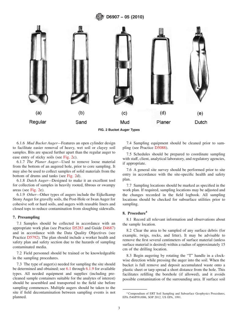 ASTM D6907-05(2010) - Standard Practice for Sampling Soils and Contaminated Media with Hand-Operated Bucket Augers