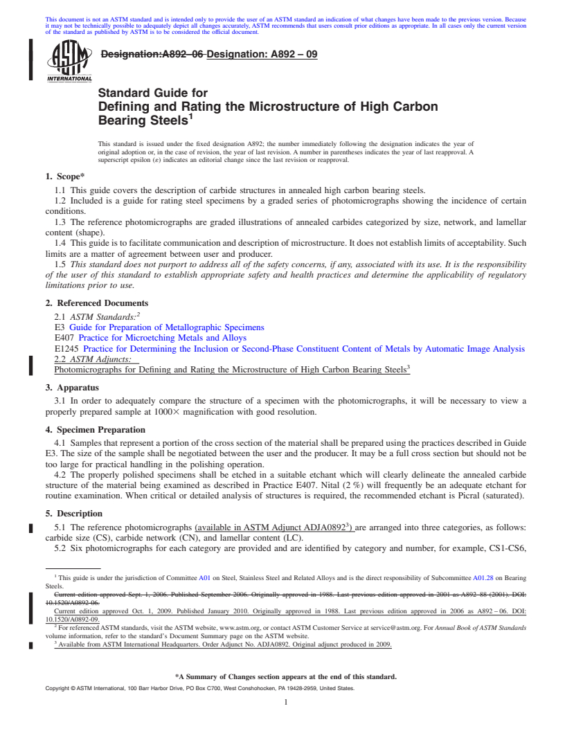 REDLINE ASTM A892-09 - Standard Guide for Defining and Rating the Microstructure of High Carbon Bearing Steels