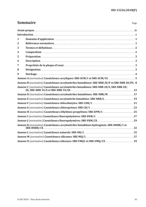 ISO 13226:2018 - Caoutchouc -- Élastomeres de référence normalisés (SRE) pour la caractérisation de l'effet des liquides sur les caoutchoucs vulcanisés