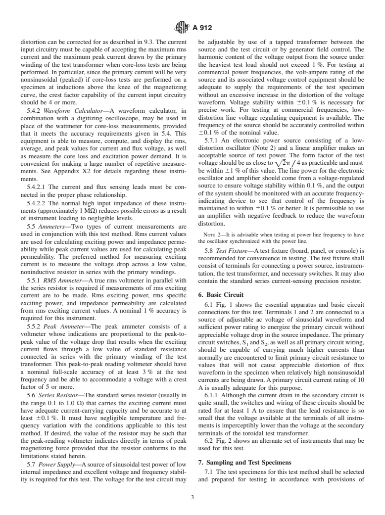 ASTM A912-93(1998) - Standard Test Method for Alternating-Current Magnetic Properties of Amorphous Materials at Power Frequencies Using Wattmeter-Ammeter-Voltmeter Method with Toroidal Specimens