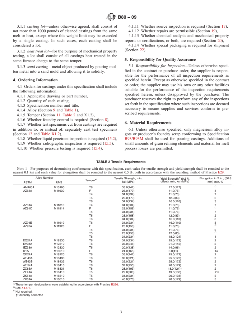 ASTM B80-09 - Standard Specification for Magnesium-Alloy Sand Castings